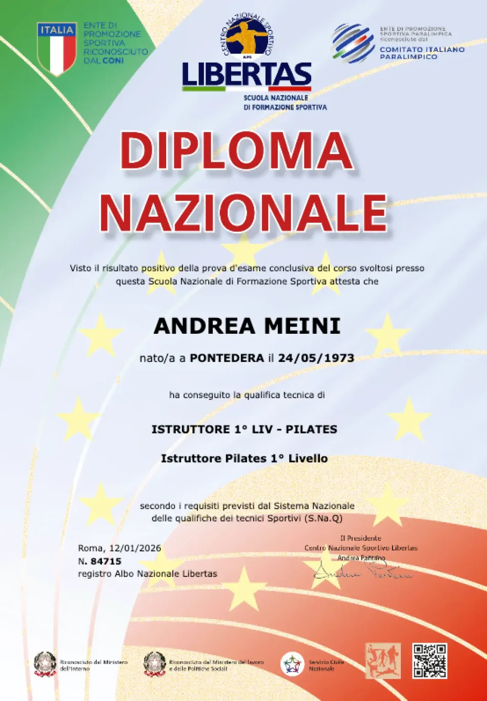 Istruttore di Pilates 1° Livello CONI Istruttore di Pilates 1° Livello CONI